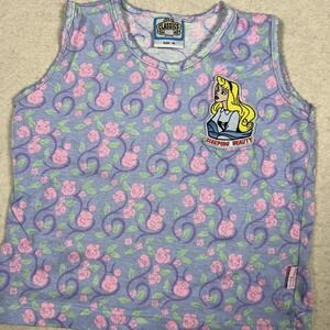Vintage Disney Sleeping Beauty Tank Top Girls 4 Purple Floral Aurora AOP